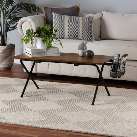 Baxton Studio Mariela Natural Brown and Black Low Profile Coffee Table with Basket 221-12739-ZORO